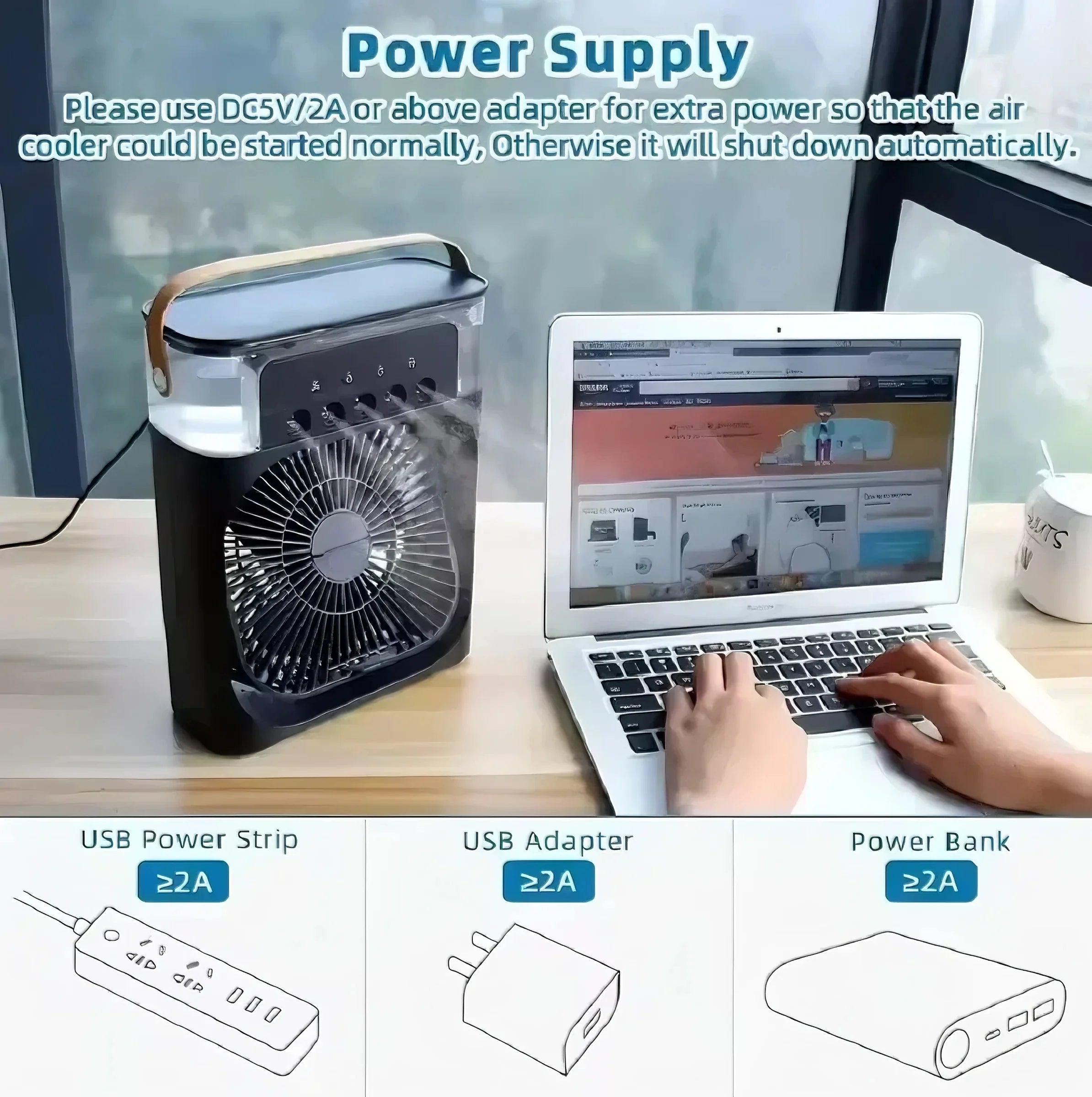3 In 1 Fan Portable Humidifier Fan AIr Conditioner Household Small Air Cooler USB Electric Fan LED Night Light Water Mist